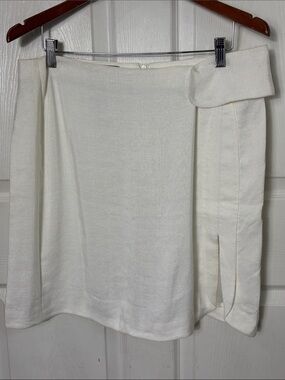 EMPORIO ARMANI White Faux Wrap Detail Skirt Viscose Linen Cupro blend size 46